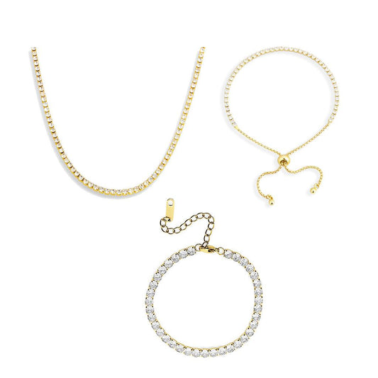Icy Tennis Necklace & Bracelet 3 Piece Bundle